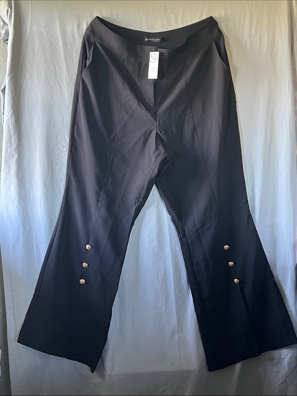 Lafayette 148 New York Black Flare Pants with Gold Button Detail